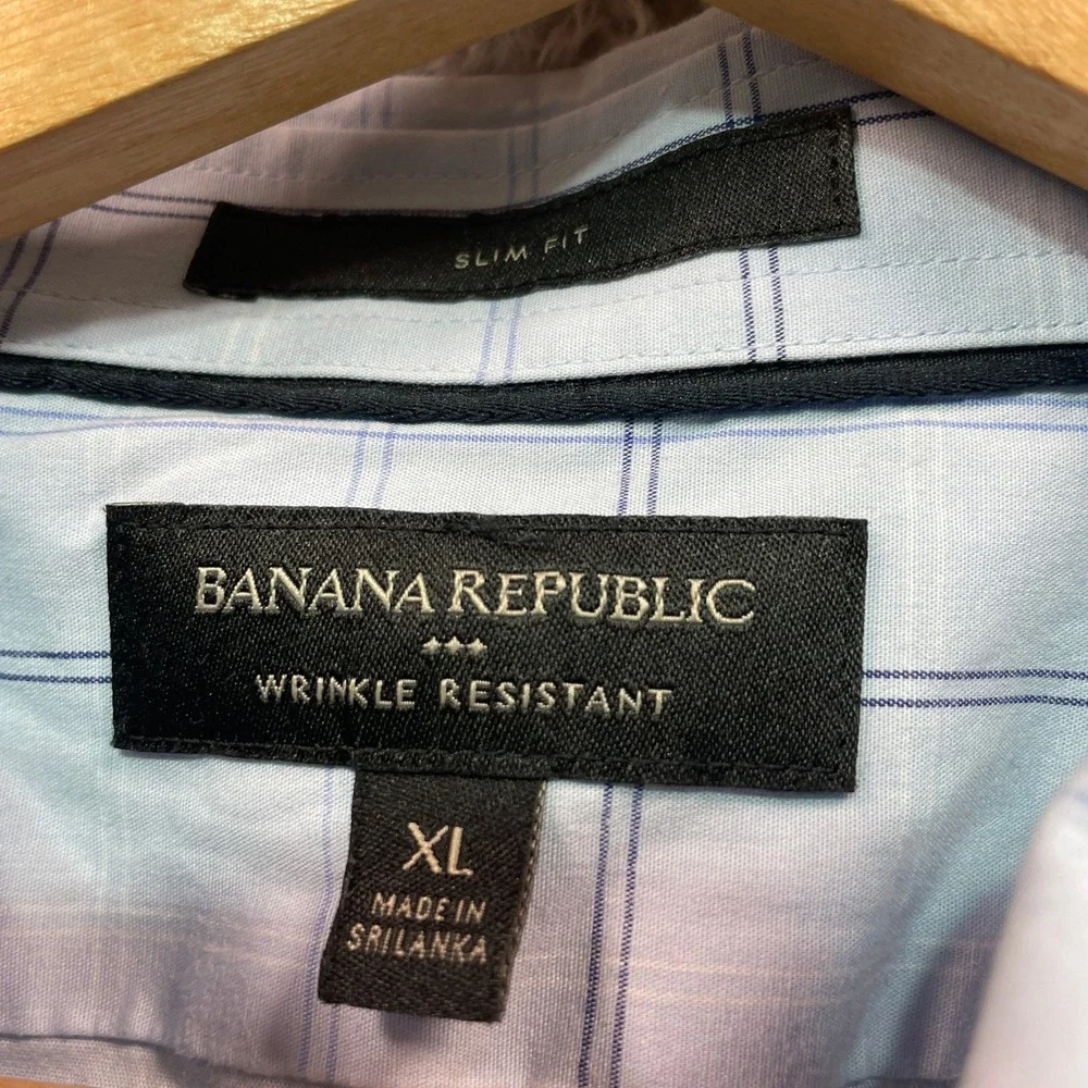 Banana Republic Men's Light Blue Windowpane Dress Shirt